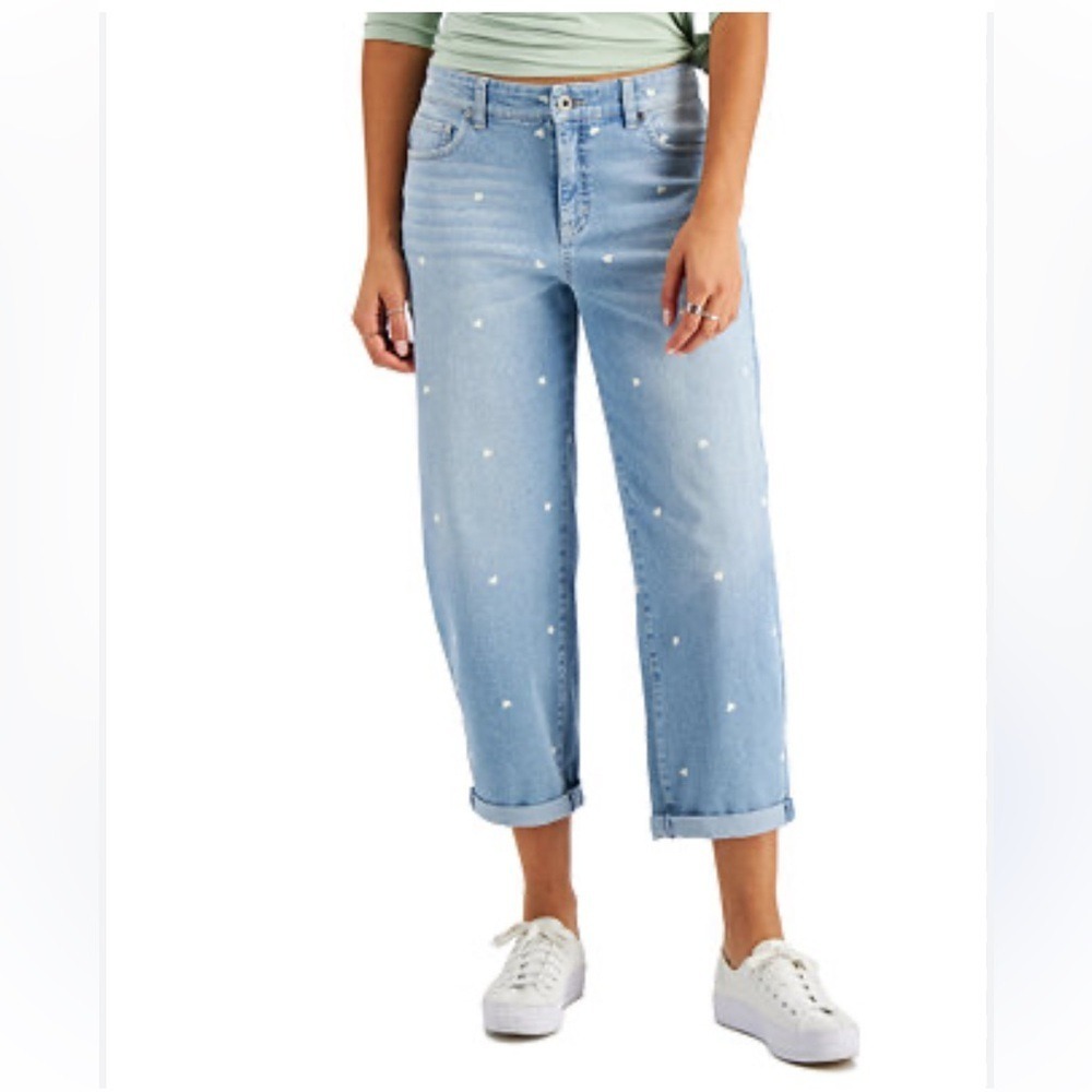 Macy's Heart Print Jeans Cropped Capri Denim‎ Pants Light Wash Casual Cute Sz 4